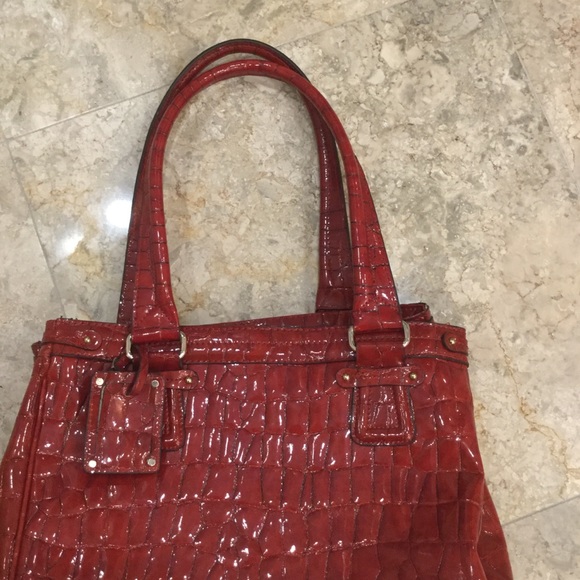 Liz Claiborne Tote Bag Red Moc Croc Tall with Shoulder Work Computer Bag Vegan - Picture 3 of 8